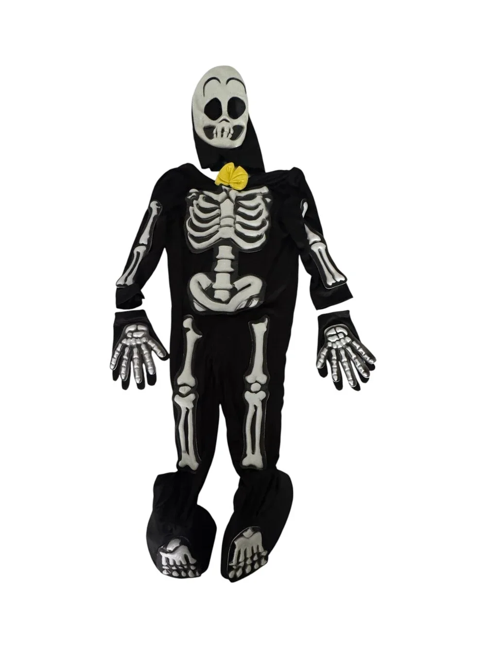 Skeleton Costume Size Small Black Jumpsuit with Yellow Bow Tie